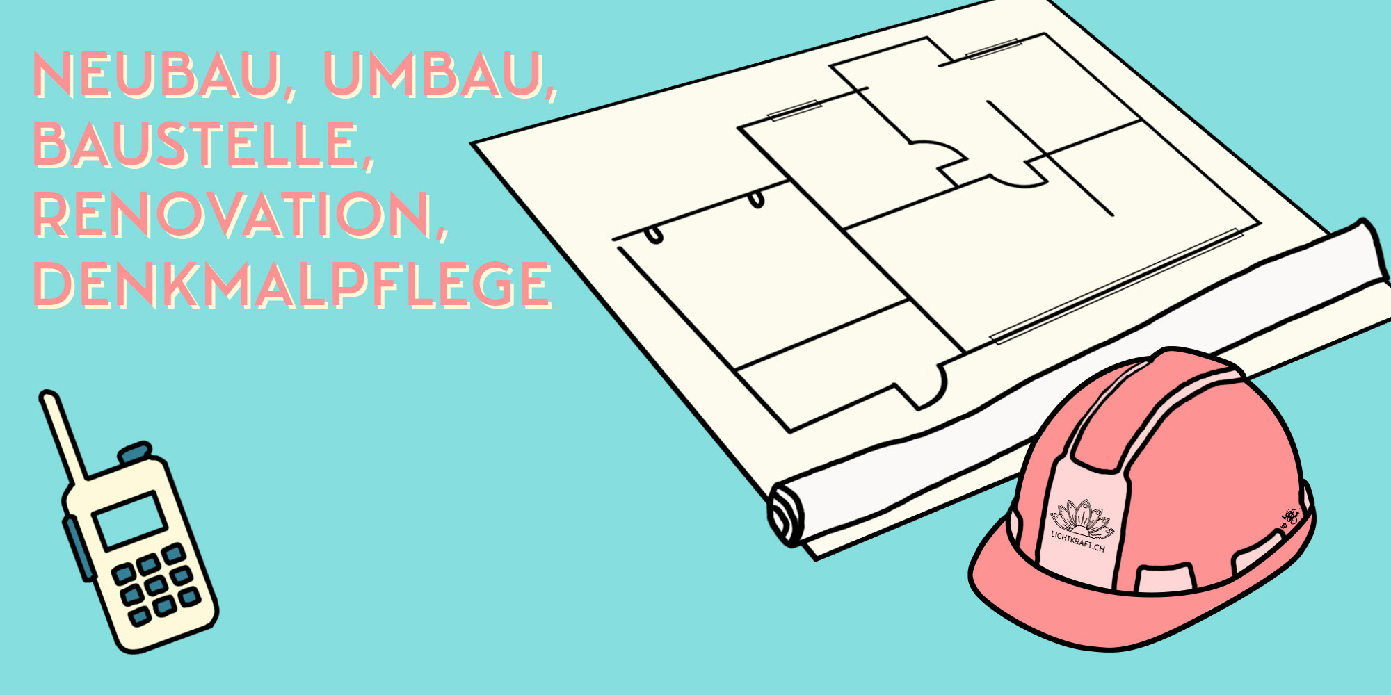 Illustration einer energetische Gebäudereinigung von Lichtkraft für Baustellen, Neubau, Umbau, Renovation, Denkmalpflege, etc.